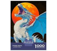 Puzzle De 1000 Pièces pour Adultes White Dragon Roaring at The Moon Puzzles pour Adultes - Décoration Murale - Stimule La Mémoire - Cadeaux Uniques pour Anniversaires Et Noël 38x26cm/1000pcs