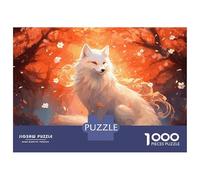 Puzzle De 1000 Pièces pour Adultes White Fox Sakura Jeu De Réflexion Casse-tête Décoration Intérieure Cadeaux Uniques d'anniversaire Et De Noël 38x26cm/1000pcs
