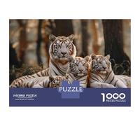 Puzzle De 1000 Pièces pour Adultes White Tiger Family in Forest Adolescents Puzzles Anti-Stress Jeux Difficiles Défi Activités Amusantes À La Maison 52x38cm/1000pcs
