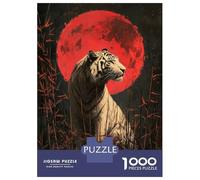 Puzzle De 1000 Pièces pour Adultes White Tiger Under Blood Moon Puzzles pour Adultes, Jeux De Société, Découpe De Précision, Cadeaux pour Les Amis Et La Famille 38x26cm/1000pcs