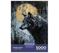 Puzzle De 1000 Pièces pour Adultes Wolf and Moon Painting Puzzle Anti-Stress - Cadeau pour Femmes - Idée Cadeau Unique pour Un Anniversaire Ou Noël 38x26cm/1000pcs
