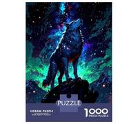 Puzzle De 1000 Pièces pour Adultes Wolf Howling at Starry Night Sky Puzzle pour Adultes Jeu Manuel pour Améliorer La Mémoire Cadeaux d'anniversaire Et Cadeaux Uniques 38x26cm/1000pcs