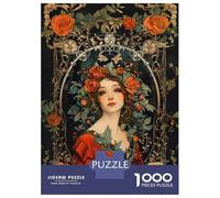 Puzzle De 1000 Pièces pour Adultes Woman with Roses Puzzles pour Adolescents Cadeau d'anniversaire Stimule Le Cerveau Jeu Stimulant Cadeaux 38x26cm/1000pcs
