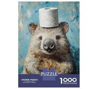 Puzzle De 1000 Pièces pour Adultes Wombat with Toilet Paper Hat Puzzle Casse-tête Jeu De Rapidité Activités Amusantes À La Maison 38x26cm/1000pcs