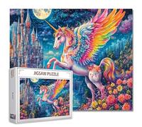 Puzzle de 1000 pièces pour adultes Wonderland Castle Unicorn Jigsaw Puzzles Poney avec ailes arc-en-ciel puzzle activité familiale stimulante parfait pour les soirées de jeux Fantasy Puzzle Wall Art