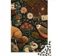 Puzzle De 1000 Pièces pour Adultes Woodland Creatures & Cabin Scene Puzzle pour Adultes, Jeu De Réflexion pour Améliorer La Mémoire, Cadeau pour Les Amis Et La Famille 38x26cm/1000pcs