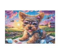 Puzzle De 1000 Pièces pour Adultes Yorkshire Terrier Nœud Campagne 75x50cm Adapté Aux Débutants Assemblage Fluide Parfait pour Détente Quotidienne Exercice Cérébral