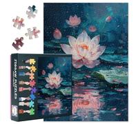 Puzzle de 1000 pièces pour adultes Zen Fleur de lotus, Nénuphar bleu-vert sophistiqué, Cadeau de méditation et de pleine conscience (70 x 50 cm), décoration esthétique de la pièce
