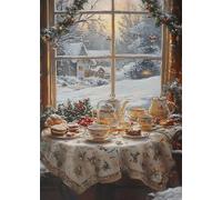 Puzzle de 1000 pièces pour le thé de l'après-midi de Noël, exercice cérébral stimulant, représentant un merveilleux thé de l'après-midi à Noël, puzzle en bois amusant en famille, superbe œuvre d'art