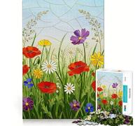 Puzzle de 1000 pièces Prairie de Fleurs Sauvages en vitrail pour Adolescents, Jeu de réflexion et de Partage, Bords précis, Cadeau du Père Noël 38x52cm