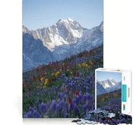 Puzzle de 1000 pièces Prairie de Montagne avec Fleurs Sauvages et Neige pour Adolescents, Jeu de réflexion Anti-Stress, découpe de qualité supérieure, Cadeau Exceptionnel (38x26cm)