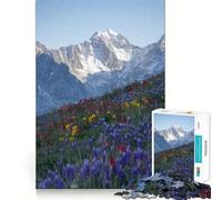 Puzzle de 1000 pièces Prairie de Montagne avec Fleurs Sauvages et Neige pour Adolescents Un Cadeau élégant, idéal pour développer sa mémoire et se détendre (50x75cm)