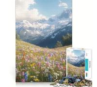Puzzle de 1000 pièces Prairie de Montagne avec Sommets enneigés pour Adolescents Un pour développer sa mémoire, se détendre et s’Amuser (50x75cm)