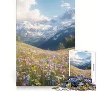Puzzle de 1000 pièces Prairie de Montagne avec Sommets enneigés pour Adolescents Un pour développer sa mémoire, se détendre et s’Amuser (50x75cm)