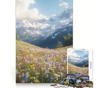 Puzzle de 1000 pièces Prairie de Montagne avec Sommets enneigés pour Adultes Jeu de logique et de réflexion Loisirs Amusants Bords Lisses (38x26cm)