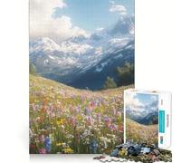 Puzzle de 1000 pièces Prairie de Montagne avec Sommets enneigés pour Adultes Jeu de réflexion et de Concentration Activité Calme et Amusante Bords serrés pour Les vœux du Père Noël