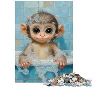 Puzzle de 1000 pièces Puzzle de singes Mignons prenant Un Bain pour Adolescents Niveau de difficulté élevé Chaque pièce est Unique Jeu éducatif (75x50cm/1000 pièces)
