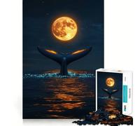 Puzzle de 1000 pièces Queue de Baleine sous la Pleine Lune »,Jeu d'adresse et de réflexion,Assemblage Stable,pièces Qui ne bougent Pas,Passe-Temps agréable pour Les Longs Week-Ends (38x52cm)