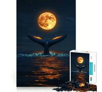 Puzzle de 1000 pièces Queue de Baleine sous la Pleine Lune Jeu de Concentration mentale Découpe de précision Bords Lisses Jeu de Construction de Liens significatifs (50x75cm)