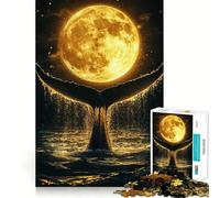 Puzzle de 1000 pièces Queue de Baleine sous la Pleine Lune Jeu de mémoire Amusant Bords Lisses,Assemblage Parfait Une façon ludique d'occuper Les Heures vides (50x75cm)