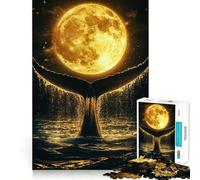 Puzzle de 1000 pièces Queue de Baleine sous la Pleine Lune pour Adultes Jeu de mémoire Amusant Assemblage sûr et Solide Activité Nocturne en Famille (38x26cm)