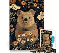Puzzle de 1000 pièces Quokka dans Un Jardin Fleuri Illustration Puzzle pour Adultes Jeu de réflexion Passe-Temps la Maison Bords Nets Joli Cadeau (38x52cm)