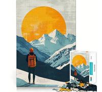 Puzzle de 1000 pièces Randonnée au Coucher du Soleil dans Les Montagnes enneigées pour Adultes, défi cérébral, Jeu Amusant et Silencieux, découpe précise, décoration Murale 38x26cm