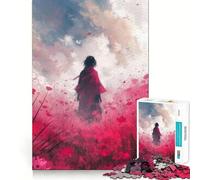 Puzzle de 1000 pièces Randonnée dans Un Champ de Fleurs Roses pour Adultes Jeu de réflexion Intelligent et Amusant Découpe précise Illustration (50x75cm)