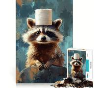 Puzzle de 1000 pièces Raton Laveur avec Chapeau en Papier Toilette pour Adolescents, stimule la mémoire, se détend en Douceur, découpe Premium, Surprise d'anniversaire (50x75cm)