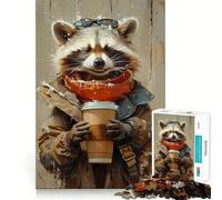 Puzzle de 1000 pièces Raton Laveur Buvant du café pour Adolescents Jeu de logique Transparente Moment paisible Découpe Parfaite Liste de souhaits du Père Noël (38x26cm)