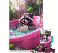 Puzzle de 1000 pièces Raton Laveur dans Une Baignoire Rose pour Adolescents Développe la mémoire Confortable et Relaxant Découpe Ferme Cadeau Festif (38x52cm)