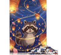 Puzzle de 1000 pièces - Raton Laveur Dessin animé avec lanternes et pétales - Puzzle pour Adultes - Jouet - Cadeau - Puzzle créatif - Décoration Murale (75x50cm)