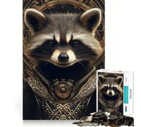 Puzzle de 1000 pièces Raton Laveur en Armure dorée pour Adolescents, pour améliorer sa mémoire, se détendre et créer Une œuvre d'art aux découpes nettes (50x75cm)