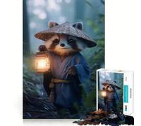 Puzzle de 1000 pièces Raton Laveur en Kimono avec Lanterne pour Adolescents Renforce Les Liens familiaux Bordure précise Cadeau attentionné (50x75cm)