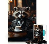 Puzzle de 1000 pièces Raton Laveur et Une Tasse de thé pour Adolescents, Collection Recall Upgrade Calm Relax Clear Cut Art (38x52cm)