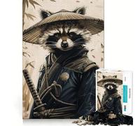Puzzle de 1000 pièces Raton Laveur Guerrier samouraï pour Adolescents stimule la mémoire, Calme et apaisant, Cadeau de qualité supérieure (38x26cm)