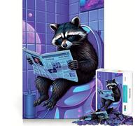 Puzzle de 1000 pièces Raton Laveur lisant sur Les Toilettes pour Adolescents renforce la mémoire, apaise et détend, Bords Lisses, Cadeau Original (38x52cm)