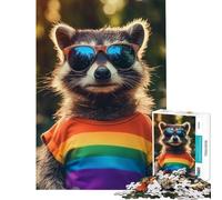 Puzzle de 1000 pièces Raton Laveur Mignon en tie-Dye Jeu Relaxant défi cérébral et intellectuel Jouet addictif Cadeau pour Femmes et Hommes Course de Vitesse Manuelle (Dimensions 38x26cm)