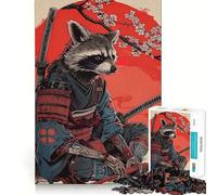 Puzzle de 1000 pièces Raton Laveur samouraï avec Katana et Fleurs de Cerisier pour Adultes Stimule la mémoire, soulage l'anxiété, Bords précis, Surprise de Noël (50x75cm)