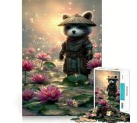 Puzzle de 1000 pièces Raton Laveur samouraï dans Un étang de Lotus pour Adolescents, Stimulant la mémoire, Calme et apaisant, Cadeau de qualité supérieure (38x52cm)