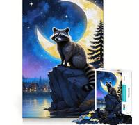 Puzzle de 1000 pièces Raton Laveur sous Le Ciel Clair de Lune pour Adolescents, pour améliorer sa mémoire, se détendre et créer Une œuvre d'art aux découpes nettes (38x26cm)