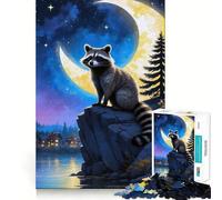 Puzzle de 1000 pièces Raton Laveur sous Le Clair de Lune pour Adolescents, Jeu d'exercice Mental, Design apaisant, Cadeau précieux Assembler (38x52cm)