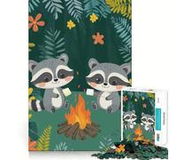 Puzzle de 1000 pièces Ratons laveurs Autour du feu de Camp pour Adultes, Jeu Intelligent et Amusant, Motif Assembler, Cadeau précieux (38x26cm)