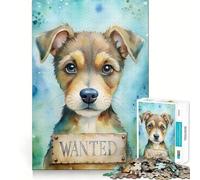 Puzzle de 1000 pièces Recherché avec Portrait de Chiot à l'aquarelle,Jeu de Concentration pour Adolescents,découpe de précision,Bords Lisses, pour Les fêtes (38x26cm)