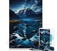 Puzzle de 1000 pièces Reflets de Montagne dans Un lac la Nuit pour Adultes, Jeu intellectuel, Divertissement paisible, découpe précise, liste de souhaits du Père Noël (38x52cm)