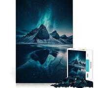 Puzzle de 1000 pièces Reflets de Montagne sous Les aurores boréales pour Adolescents, idéal pour renforcer la mémoire, se détendre à la Maison, Bords Nets, Cadeau précieux (38x26cm)