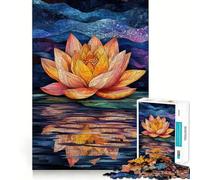 Puzzle de 1000 pièces Reflets de nénuphars en vitrail,38x52cm,pour Un Jeu d'adresse et de réflexion Assemblage Stable,pièces Qui ne bougent Pas Un Passe-Temps agréable pour Les Longs Week-Ends