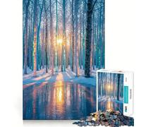 Puzzle de 1000 pièces Reflets du Lever de Soleil en forêt hivernale pour Adolescents,Stimulant l'esprit,pièces Robustes et aux découpes nettes,activité de Groupe réconfortante (38x52cm)