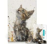 Puzzle de 1000 pièces Regard de Chaton vers Le Haut pour Adolescents,Jeu de Concentration mentale,découpe de précision,Bords Lisses, pour Les fêtes (38x26cm)