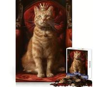 Puzzle de 1000 pièces Reine Chat Tabby Orange pour Adolescents Jeu de réflexion Jouet à Partager Découpe Nette (38x26cm)